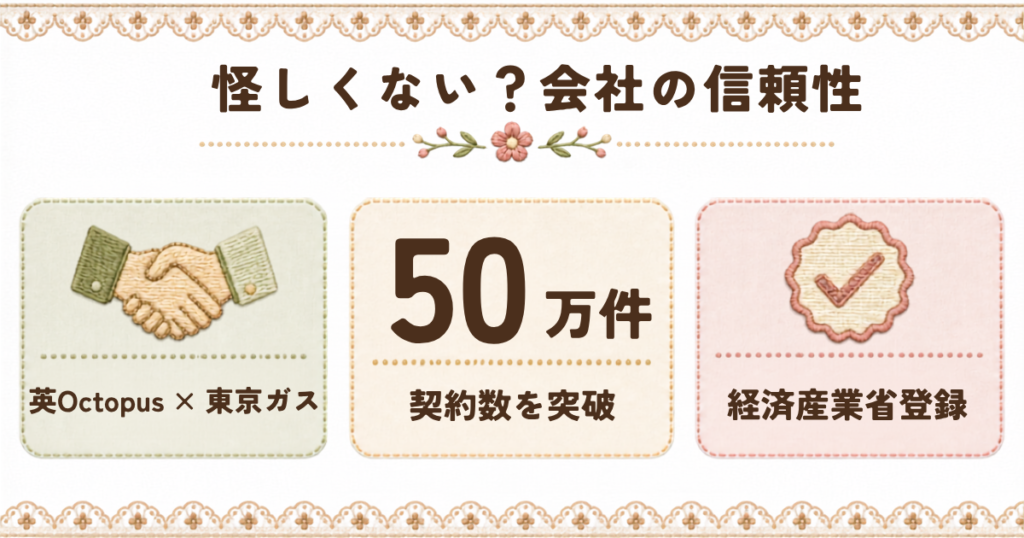 英オクトパスと東京ガスの提携や契約数50万件突破を示す、会社の信頼性に関する情報