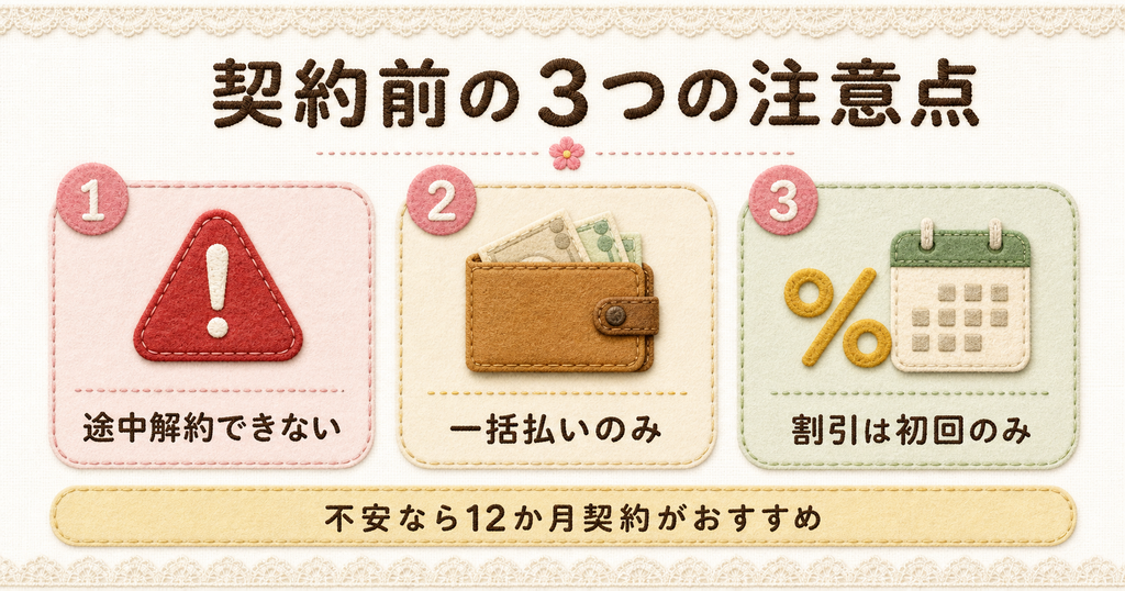 ConoHa WING契約前に知っておくべき注意点3選。途中解約できないことや割引条件など、契約前に確認すべきポイント。